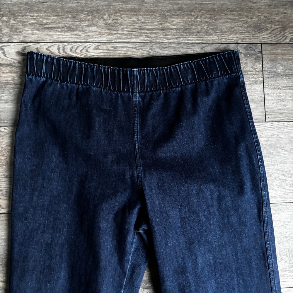 Soft Surroundings Dark Blue Denim Pull On Bootcut Jeans Sz XL - Picture 2 of 11